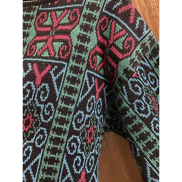 Vintage Sweater Teas Black Geometric Colorful Knit Sweater Oversized Size L - Picture 9 of 10